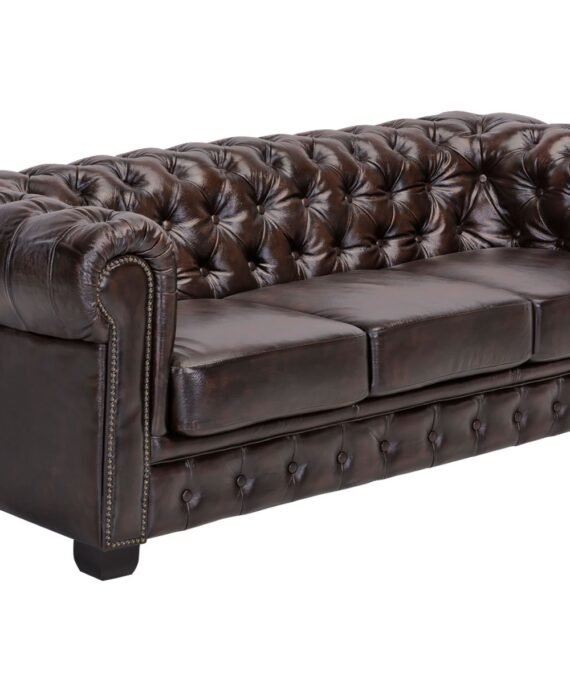 Furnliv Chesterfield 3 Seater Leather Sofa