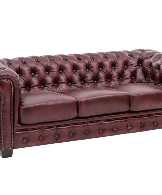 Furnliv Chesterfield 3 Seater Leather Sofa