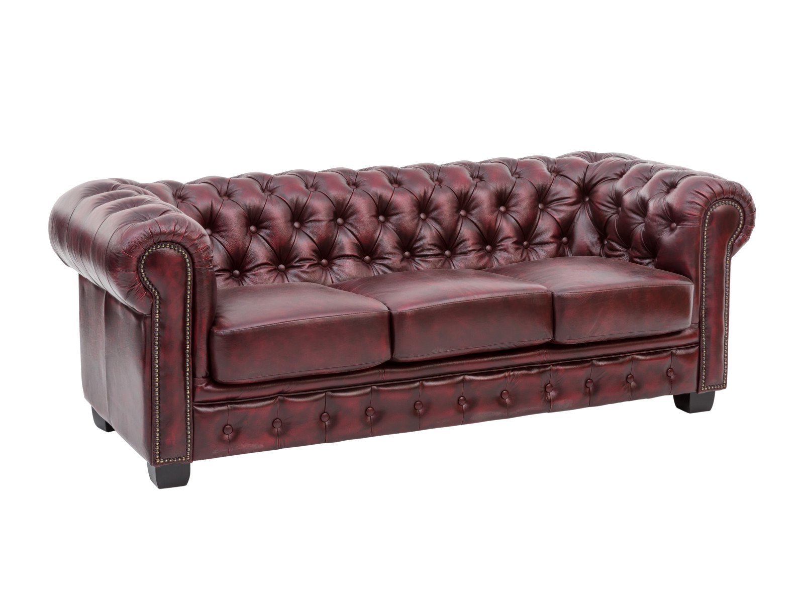 Furnliv Chesterfield 3 Seater Leather Sofa