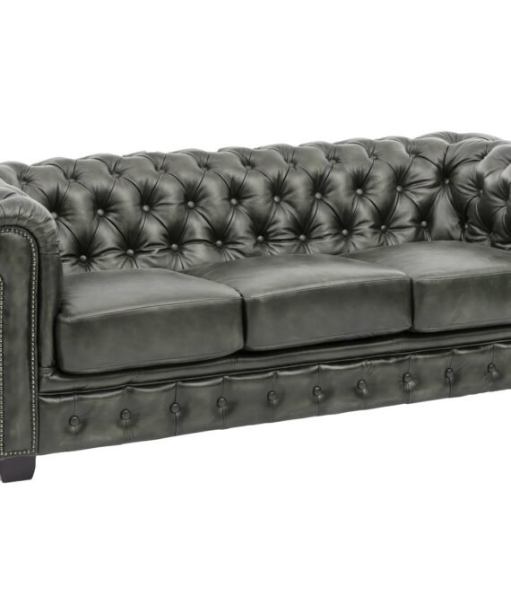 Furnliv Chesterfield 3 Seater Leather Sofa
