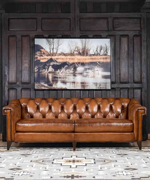 Furnliv Chesterfield Lancaster Leather Sofa