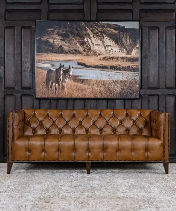 Furnliv Kayvon Tufted Leather Sofa