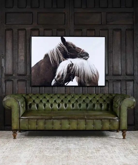 Furnliv Chesterfield Carlton Olive Leather Sofa 