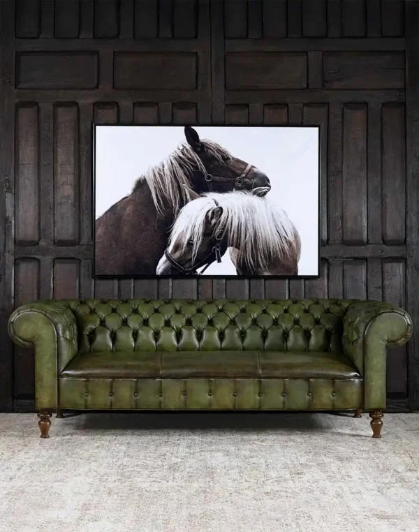 Furnliv Chesterfield Carlton Olive Leather Sofa 
