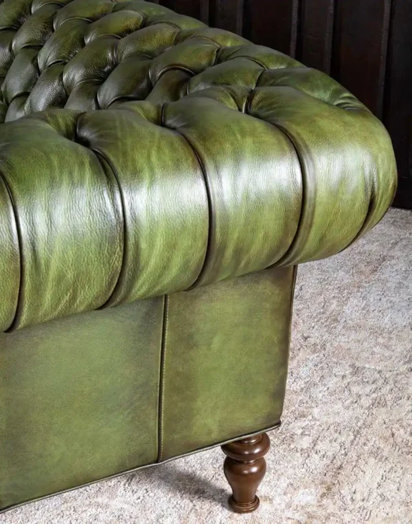 Furnliv Chesterfield Carlton Olive Leather Sofa #17 - Image 6