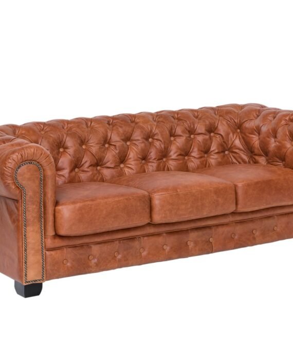 Furnliv Chesterfield 3 Seater Leather Sofa