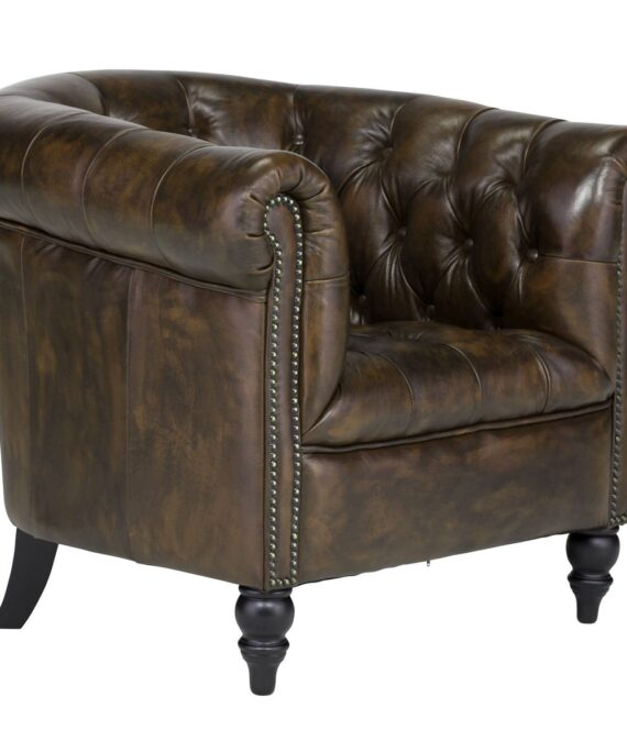 Furnliv Chesterfield Smitten Armchair In Antique Brown