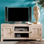 Fade White Acacia Wood TV Unit — beige washed
