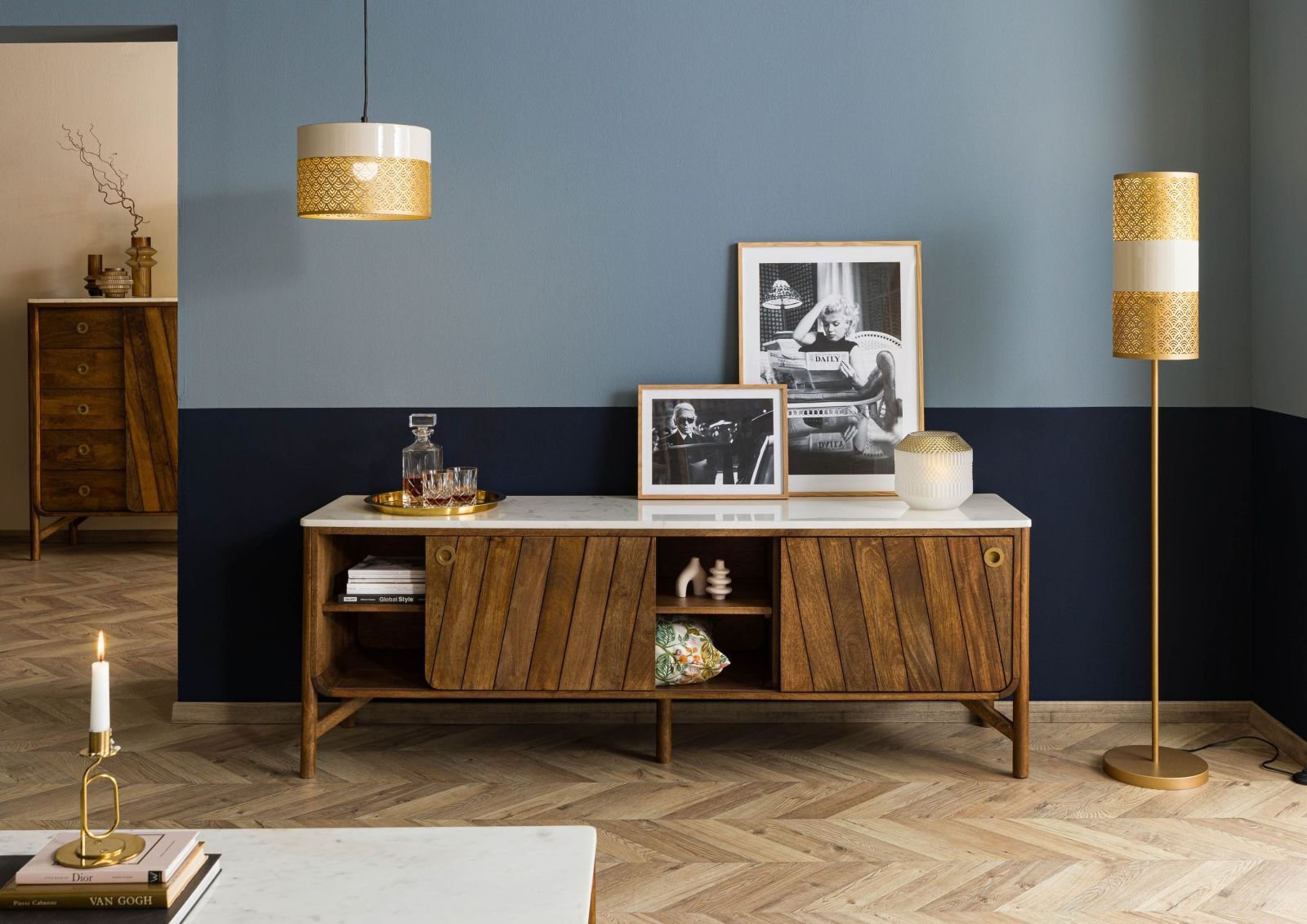 09-313-891-0106-04-1.jpg Darien Mango Wood Sideboard — Marble Top - Image 1