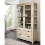 Fade White Solid Acacia Wood Display Cabinet — beige washed