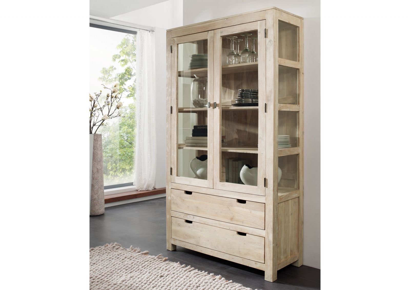 09-320-552-0065-1.jpg Fade White Solid Acacia Wood Display Cabinet — beige washed - Image 1