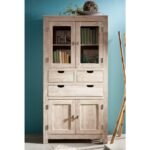 Fade White Solid Acacia Wood Display Cabinet — White-Washed