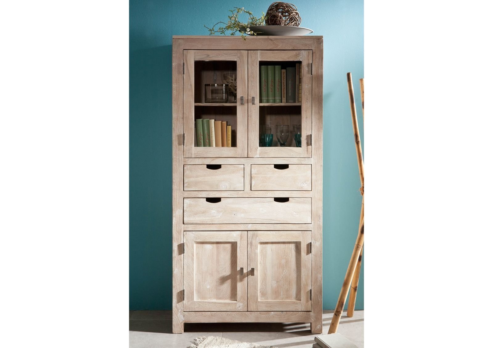 09-340-552-0061-3.jpg Fade White Solid Acacia Wood Display Cabinet — White-Washed - Image 1