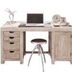Fade White Solid Acacia Wood Desk — beige washed
