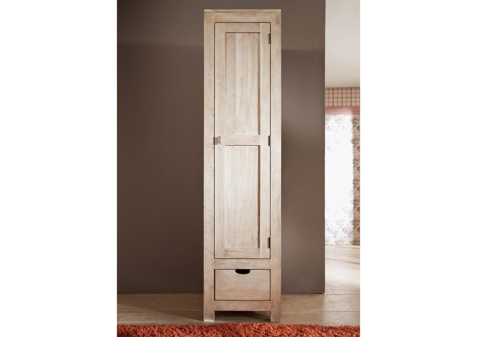 09-618-552-0098-3.jpg Fade White Solid Acacia Wood Single Door Wardrobe — White-Washed - Image 1
