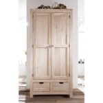 Fade White Solid Acacia Wood Wardrobe Cabinet — beige washed