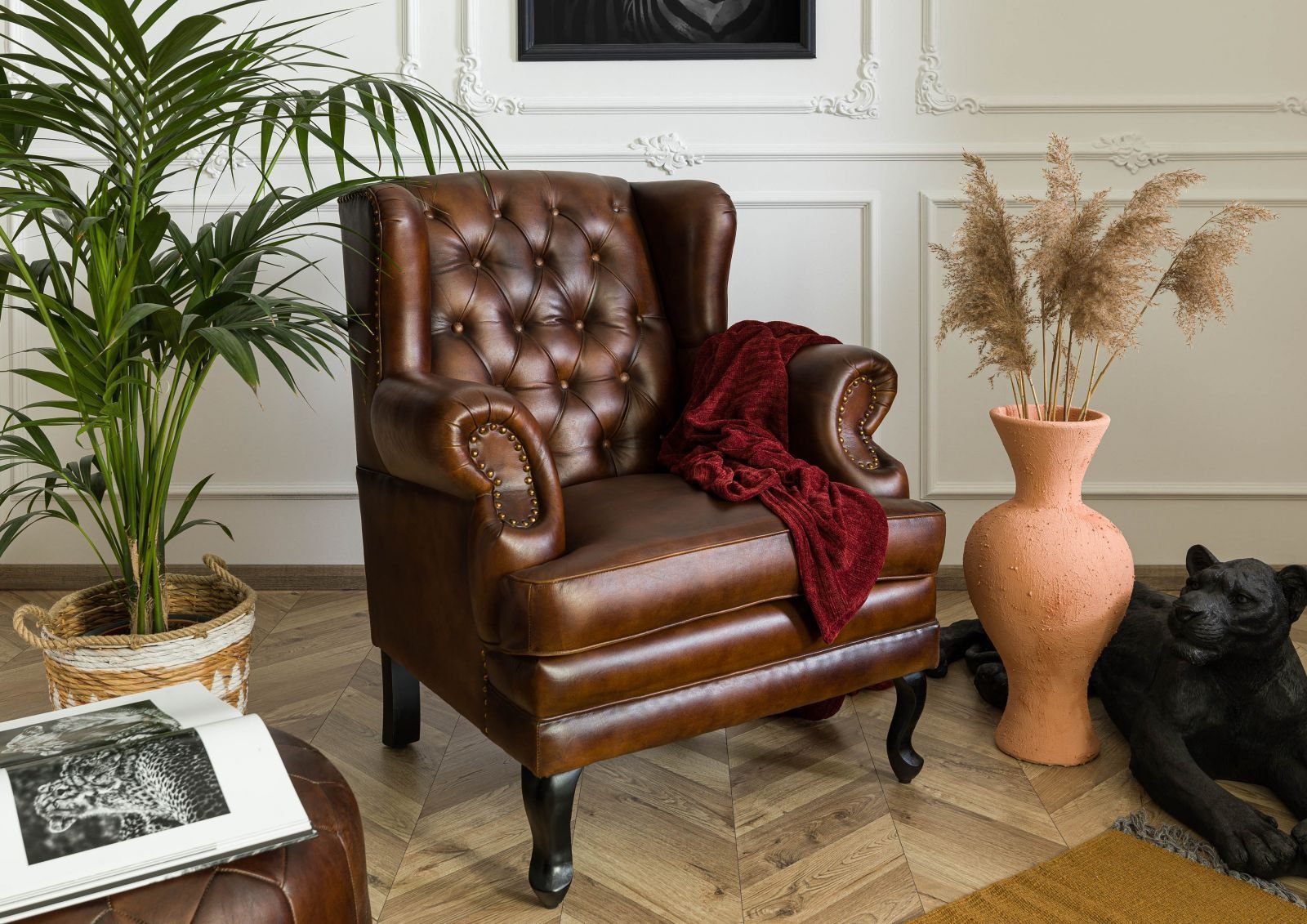 1-10-1.jpg Xavier Chesterfield Armchair — Dark Brown Leather - Image 1