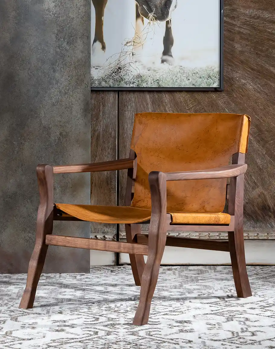 1-10-1.webp Marco Leather Sling Chair — Brown Leather - Image 1
