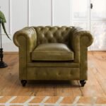Classic Chesterfield Armchair — Green Leather