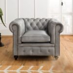 Classic Chesterfield Armchair — Gray Leather