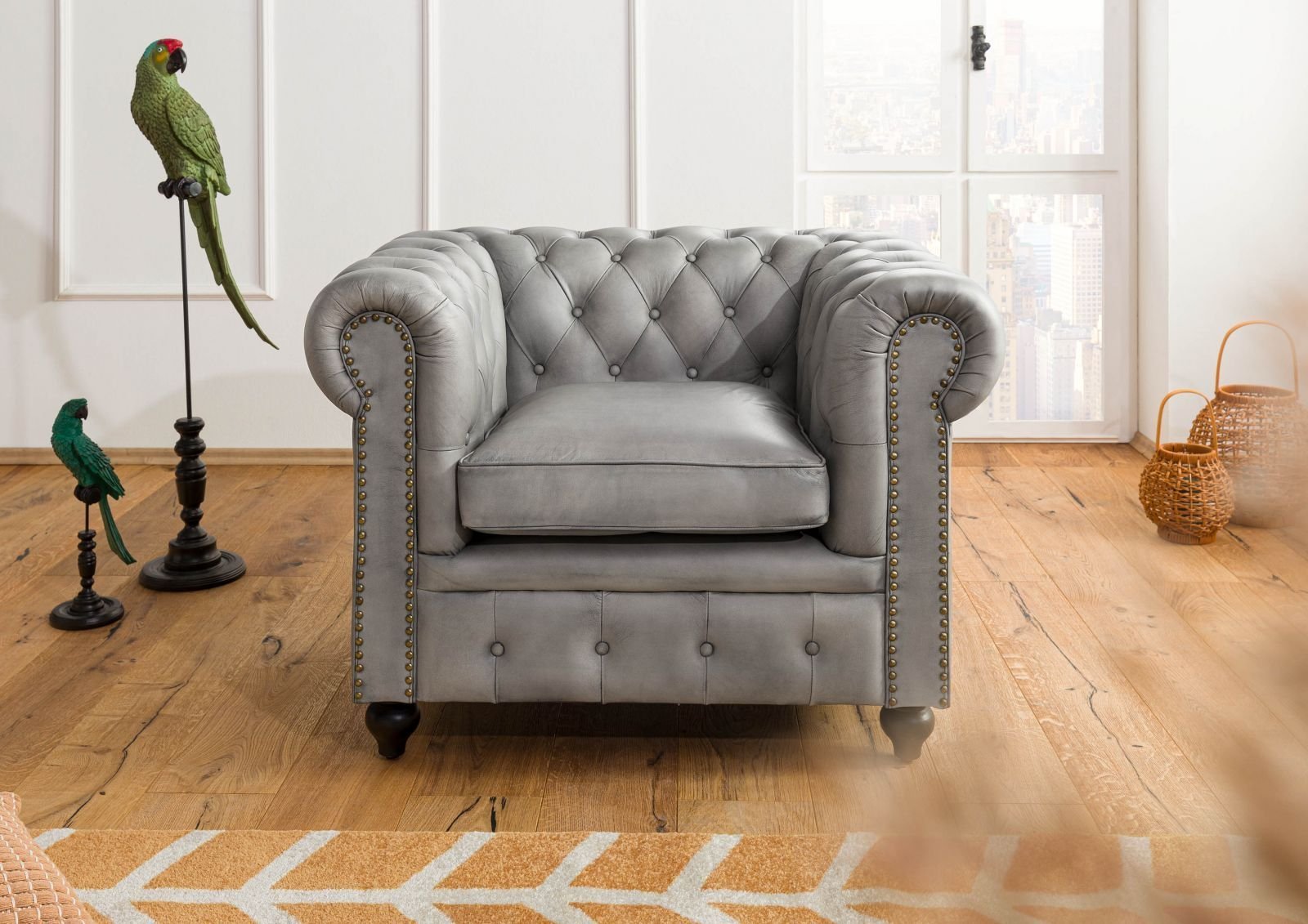 1-12-1.jpg Classic Chesterfield Armchair — Gray Leather - Image 1