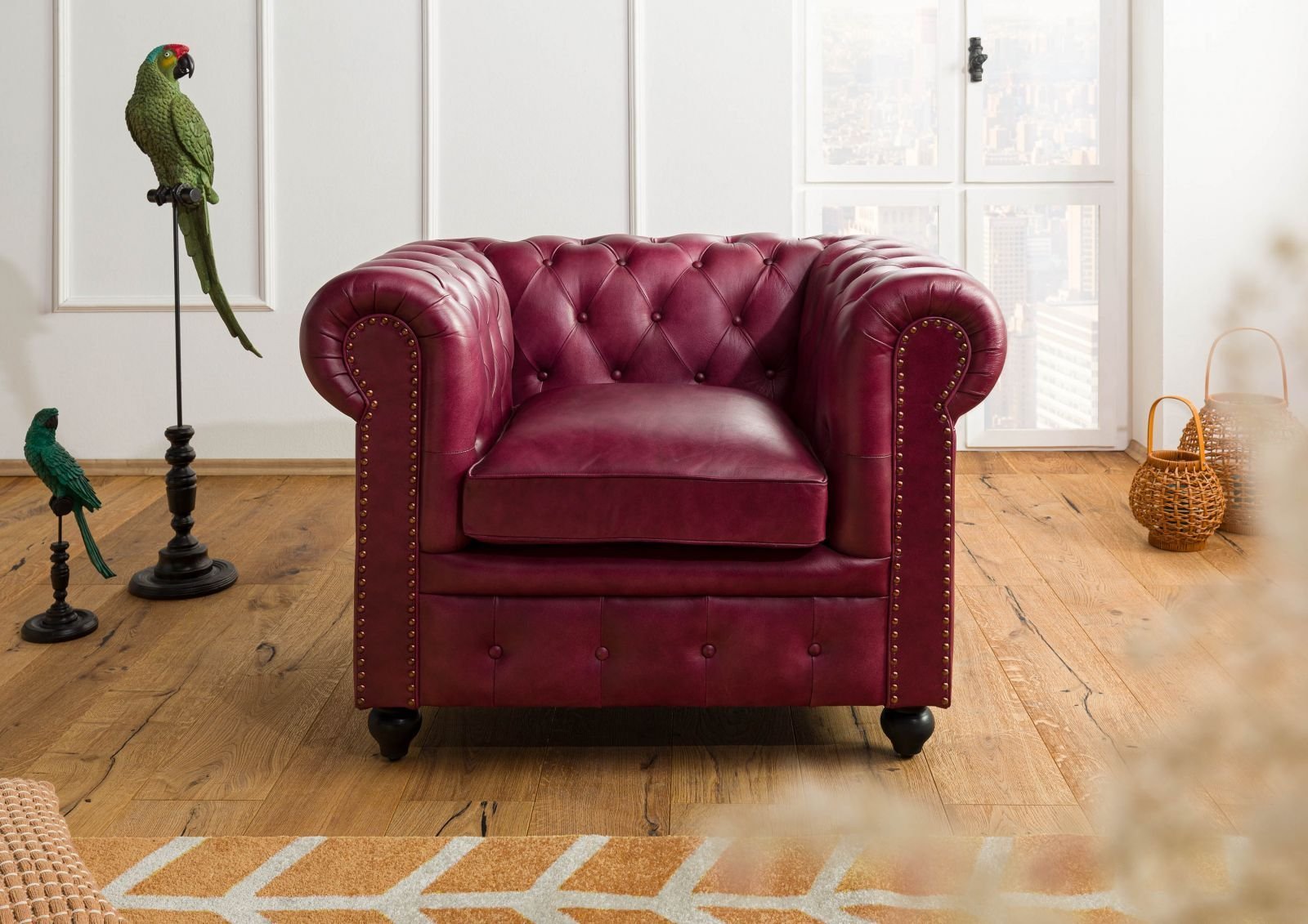1-13-1.jpg Classic Chesterfield Armchair — Red Leather - Image 1