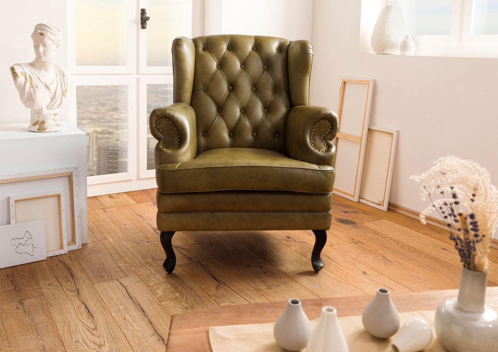 1-14-1.jpg Sapphire Chesterfield Armchair — Green Leather - Image 1