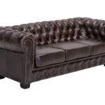 Chesterfield 3 Seater Leather Sofa — Dark Brown Leather