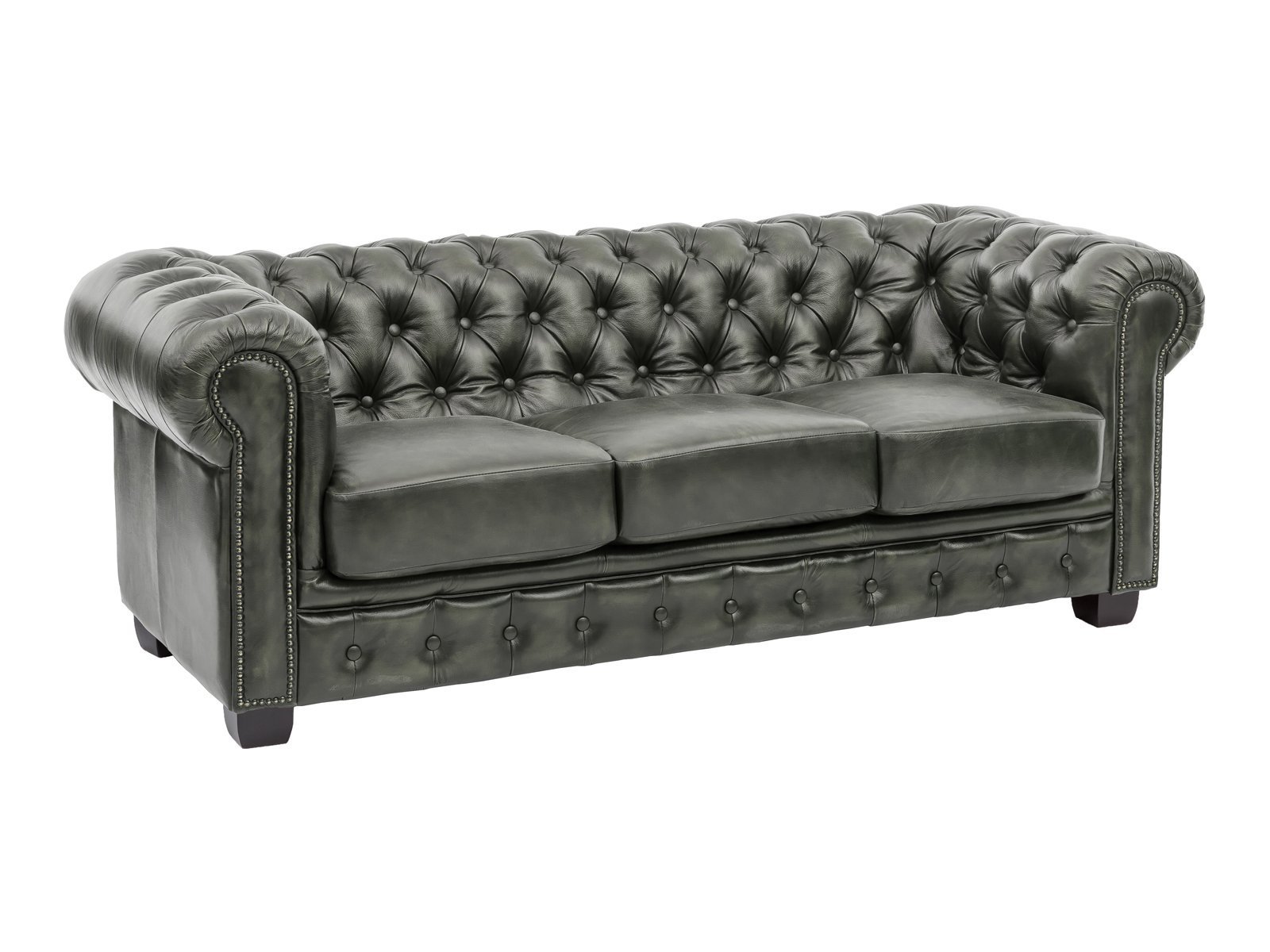1-17.jpg Chesterfield 3 Seater Leather Sofa — Dark Green Leather - Image 1