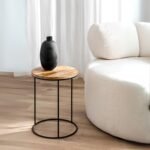 Albert Premium Round Metal End Table — Natural