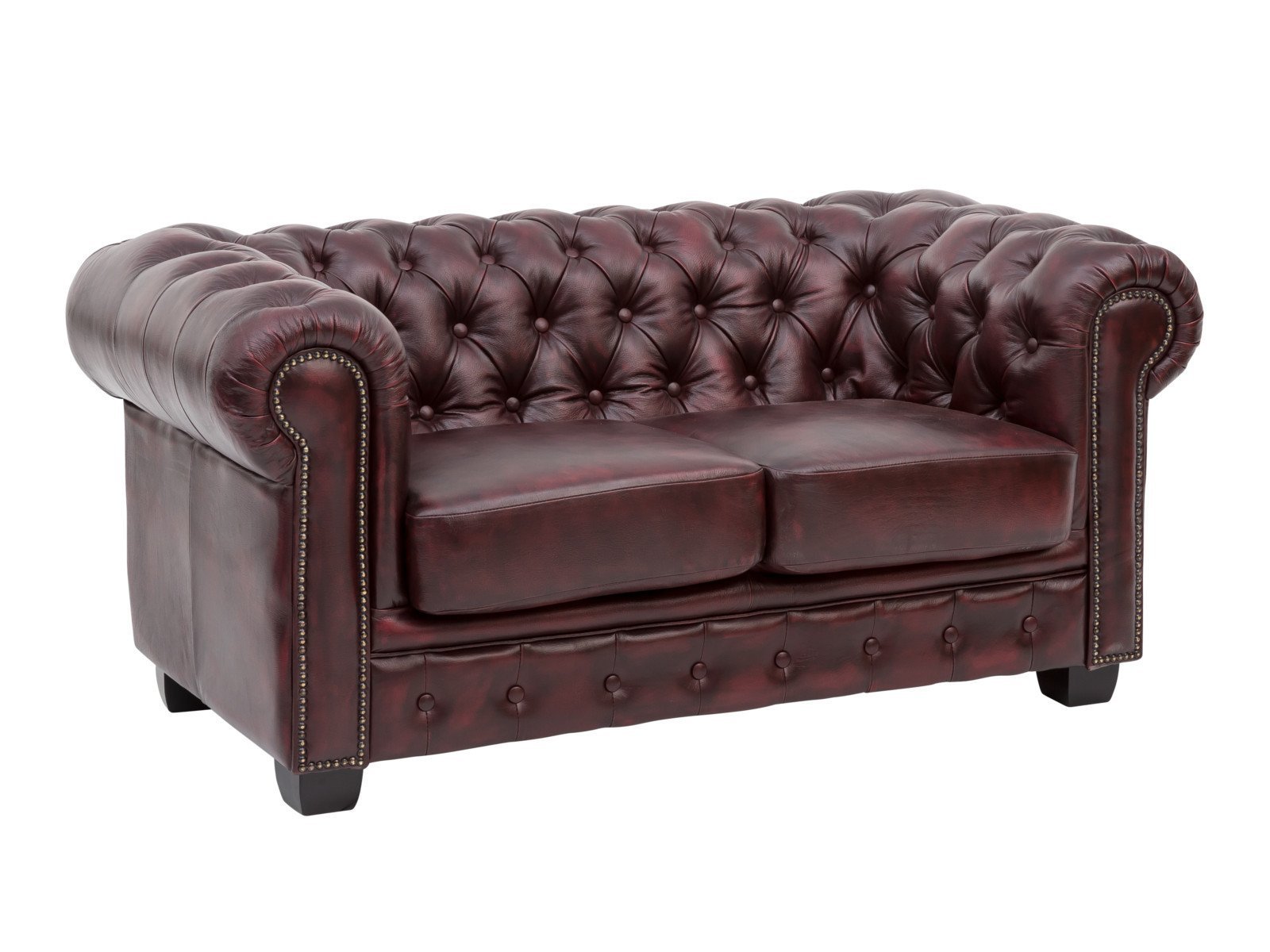 1-22.jpg Chesterfield 2-Seater — Red Leather - Image 1