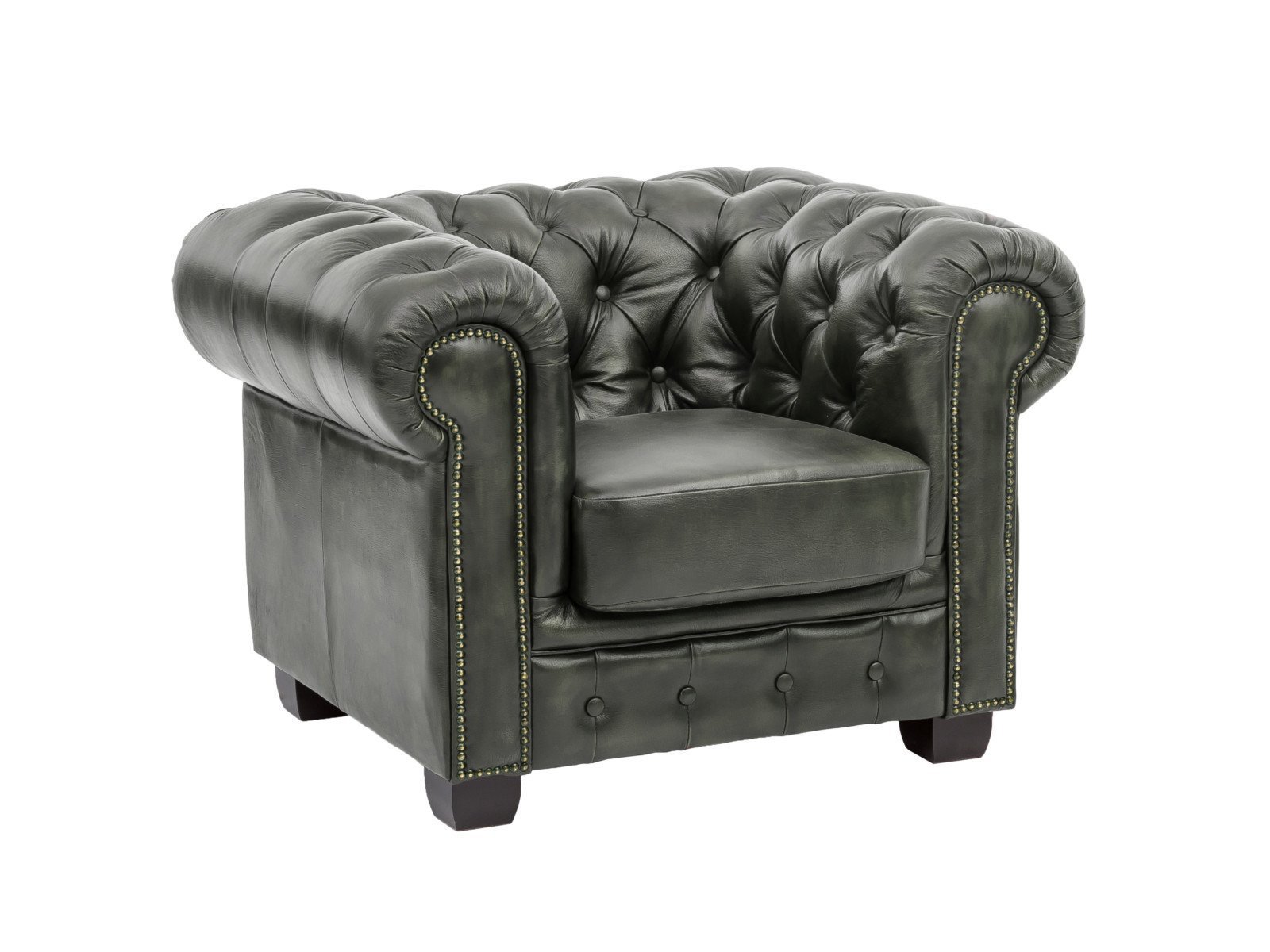 1-29.jpg Eloise Chesterfield Armchair — Dark Green Leather - Image 1