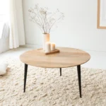 Albert Round Solid Mango Wood and Black Metal Legs Coffee Table — Natural