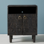 Jodhpur Traditional Carved Mango Wood Bed Side — Black