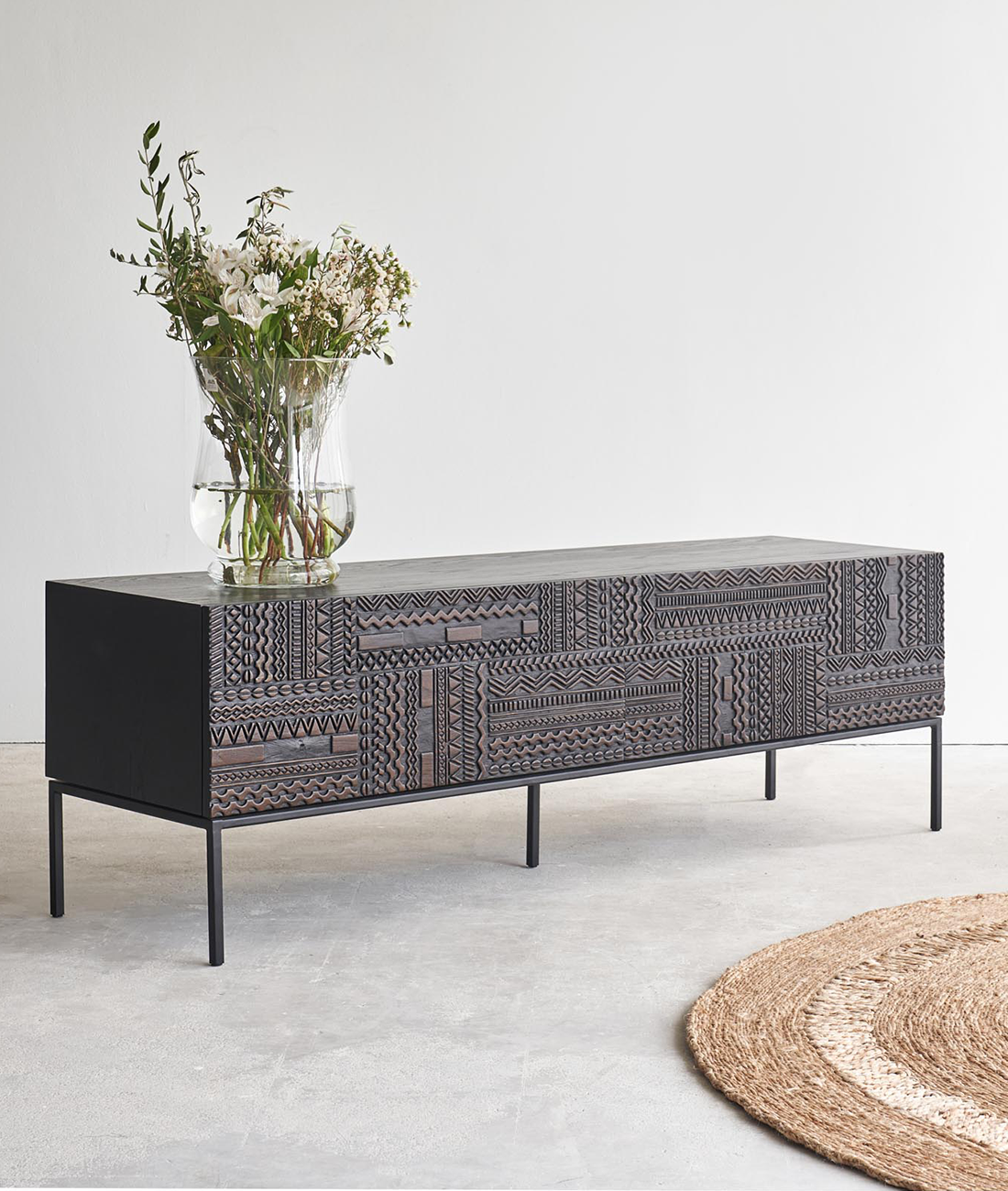 AncestorsCarvedTV7.png Jodhpur Traditional Carved TV Unit — Walnut Finish - Image 1