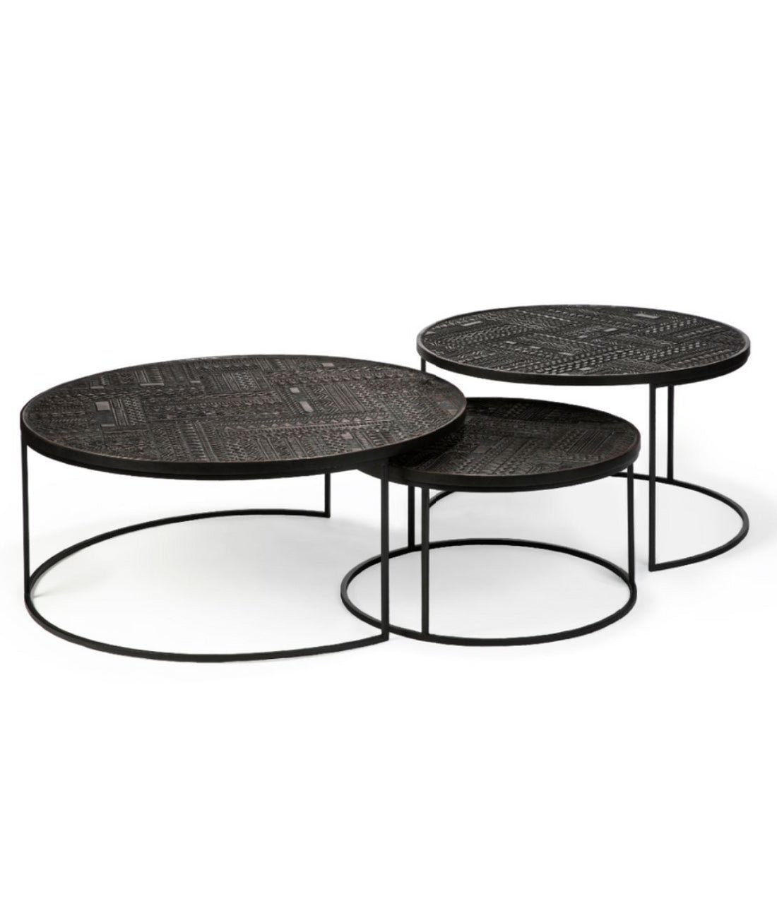 AncestorsNestingCoffeeTable.jpg Jodhpur Traditional & Carved Nesting Coffee Table Set — Walnut Finish - Image 1