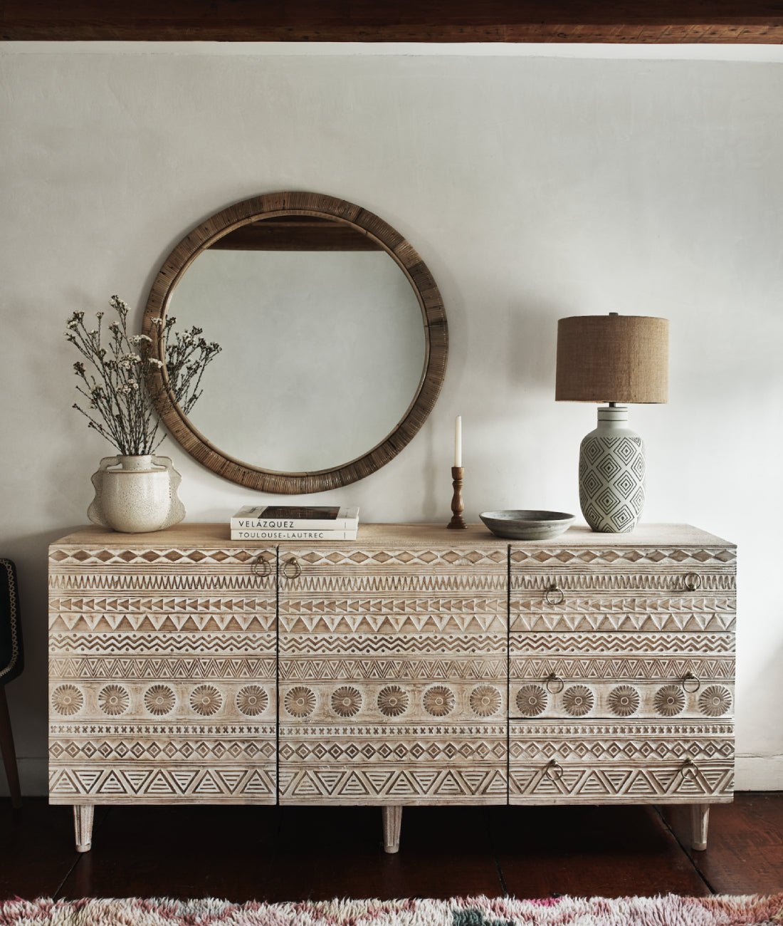 ApolloSideboard_1.jpg Jodhpur Traditional Carved Mango Wood Sideboard — Natural - Image 1
