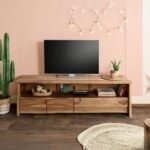 Ranthambhor Sheesham Wood Three Drawers TV Unit — Natural