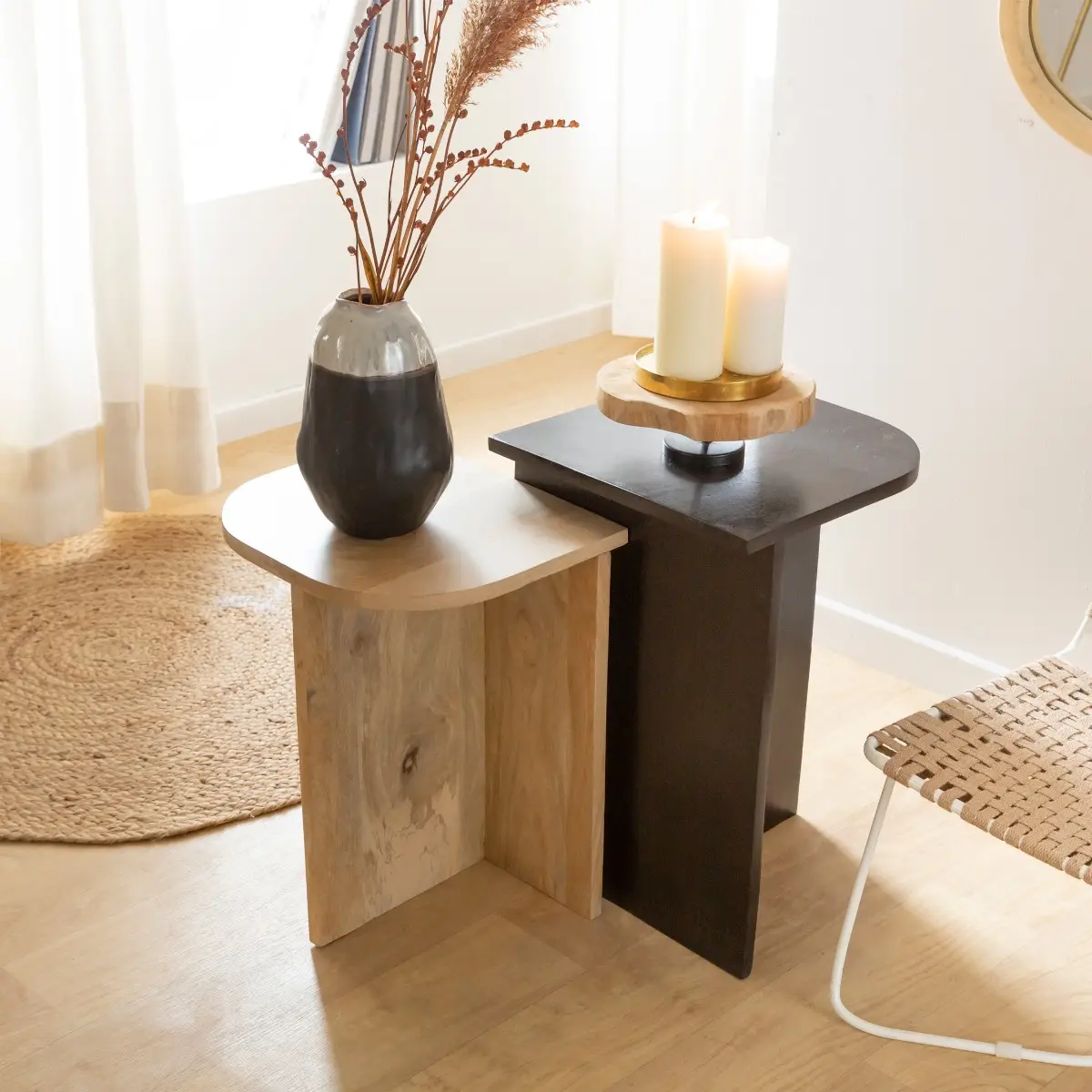 Furnliv-Solid-Wood-Nesting-Table-Set1.webp Albert Solid Wood Nesting Coffee Table Set — Black - Image 1
