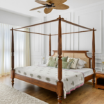 Mandor Premium Cane Solid Wood Poster Bed — Teak Finish