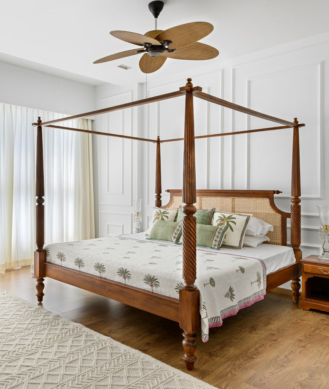 OscarPosterBed4.png Mandor Premium Cane Solid Wood Poster Bed — Teak Finish - Image 1