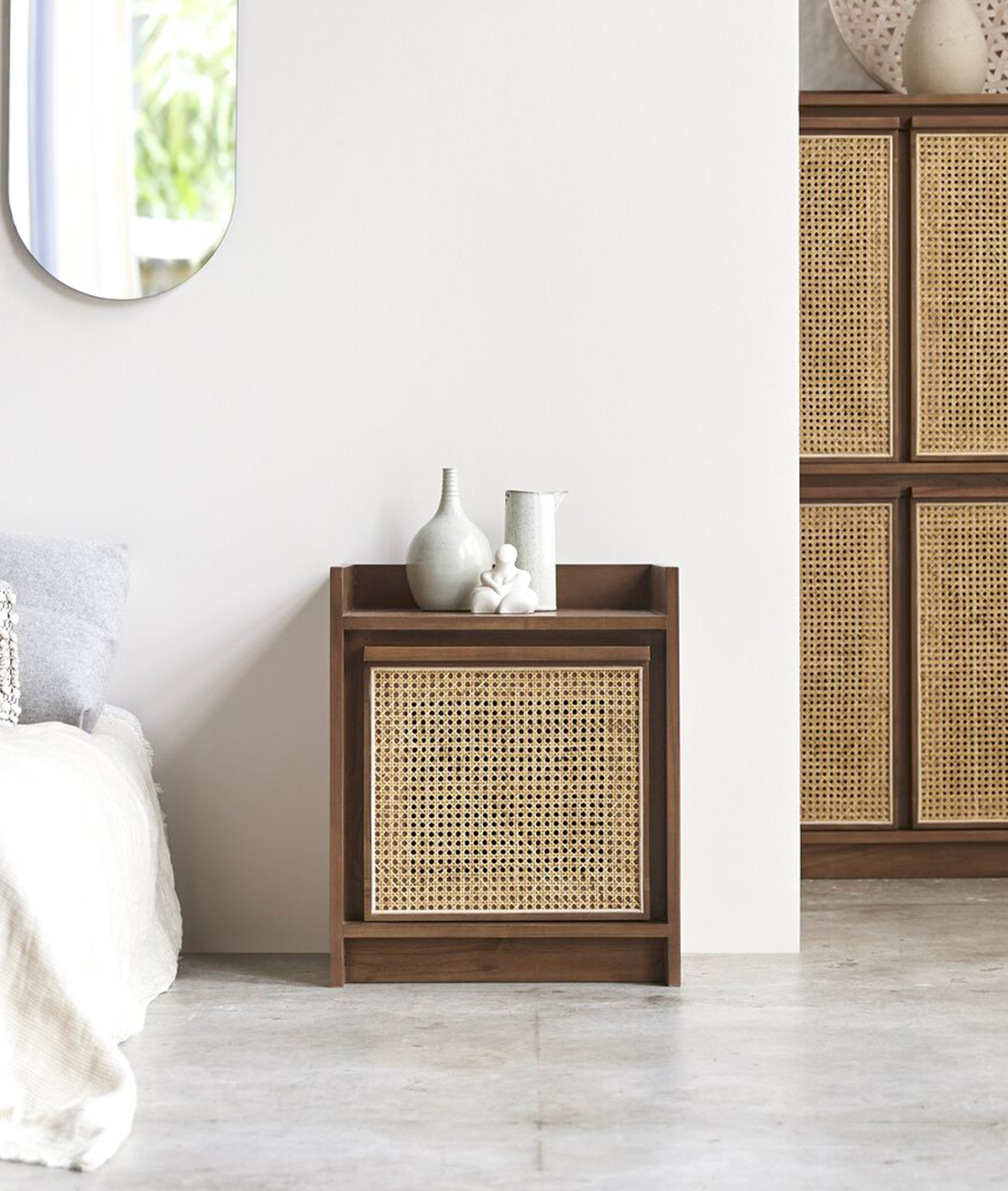 YokoRattanBedside6.png Mandor Premium Cane Bedside — Walnut Finish - Image 1