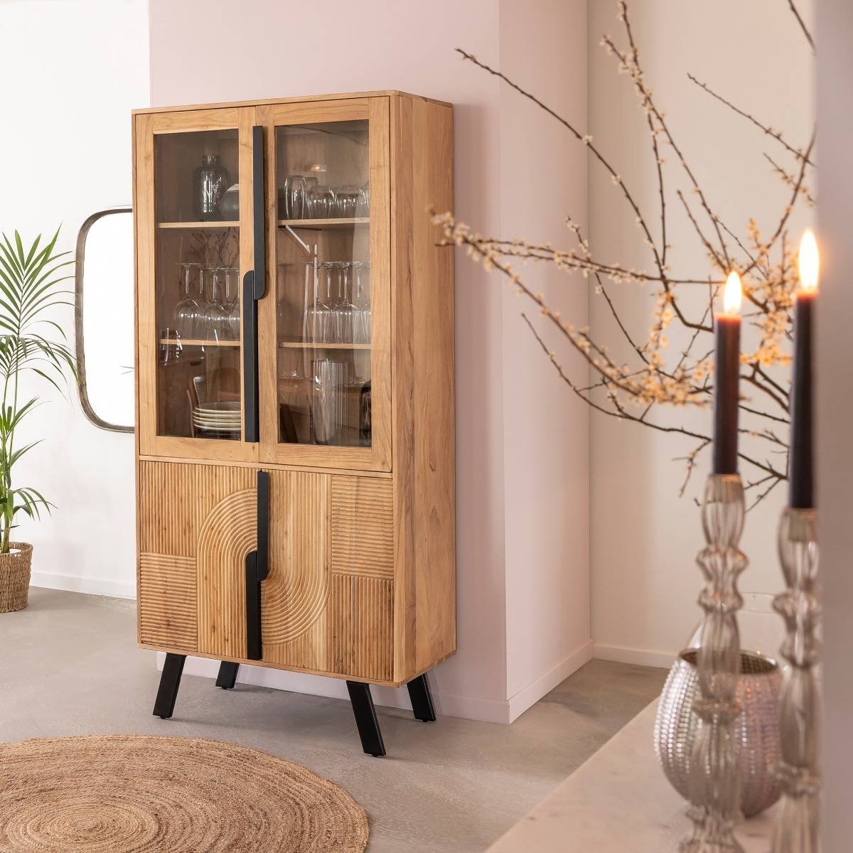 ne405-vitrine-amb-biais-ferme.jpg Albert Acacia Wood And Metal Display Cabinet - Image 1