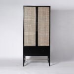 Rattan Black Double Door Solid Wood Wardrobe