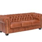 Chesterfield 3 Seater Leather Sofa — Tan Leather